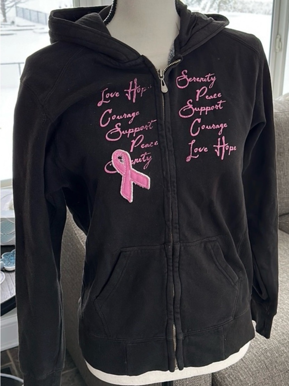 Genuine Rock the Run Breast Cancer Awareness Pink Ribbon Zip Hoodie S